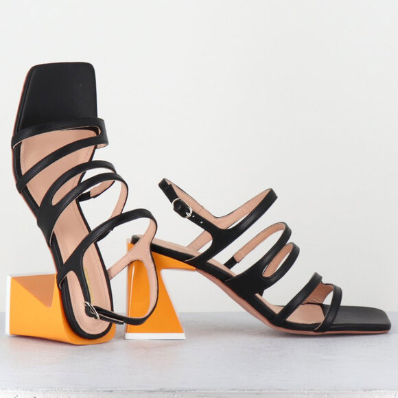 ALOHAS NWOT Aubrey Strappy Yellow Block Heel Square Toe Sandal Size 37/6.5 - Picture 1 of 16